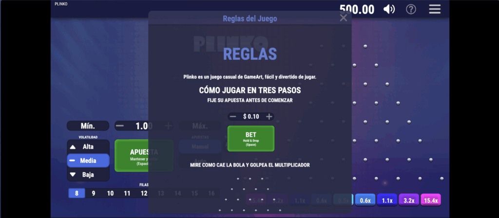 Reglas del juego Plinko
